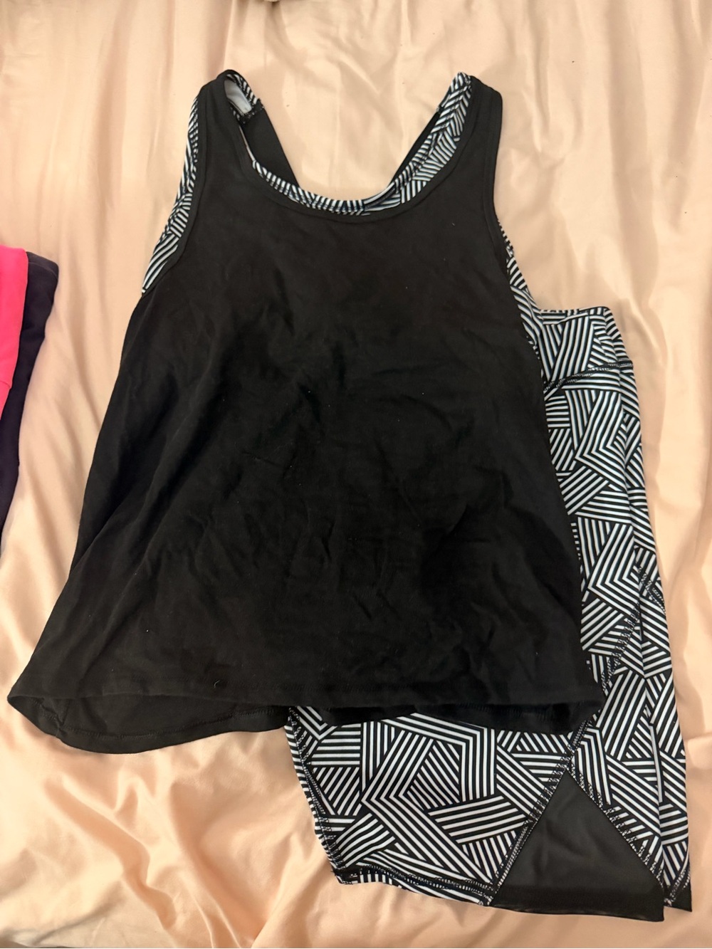 Athletic Works Black Tankini with Black & White Geometric Print